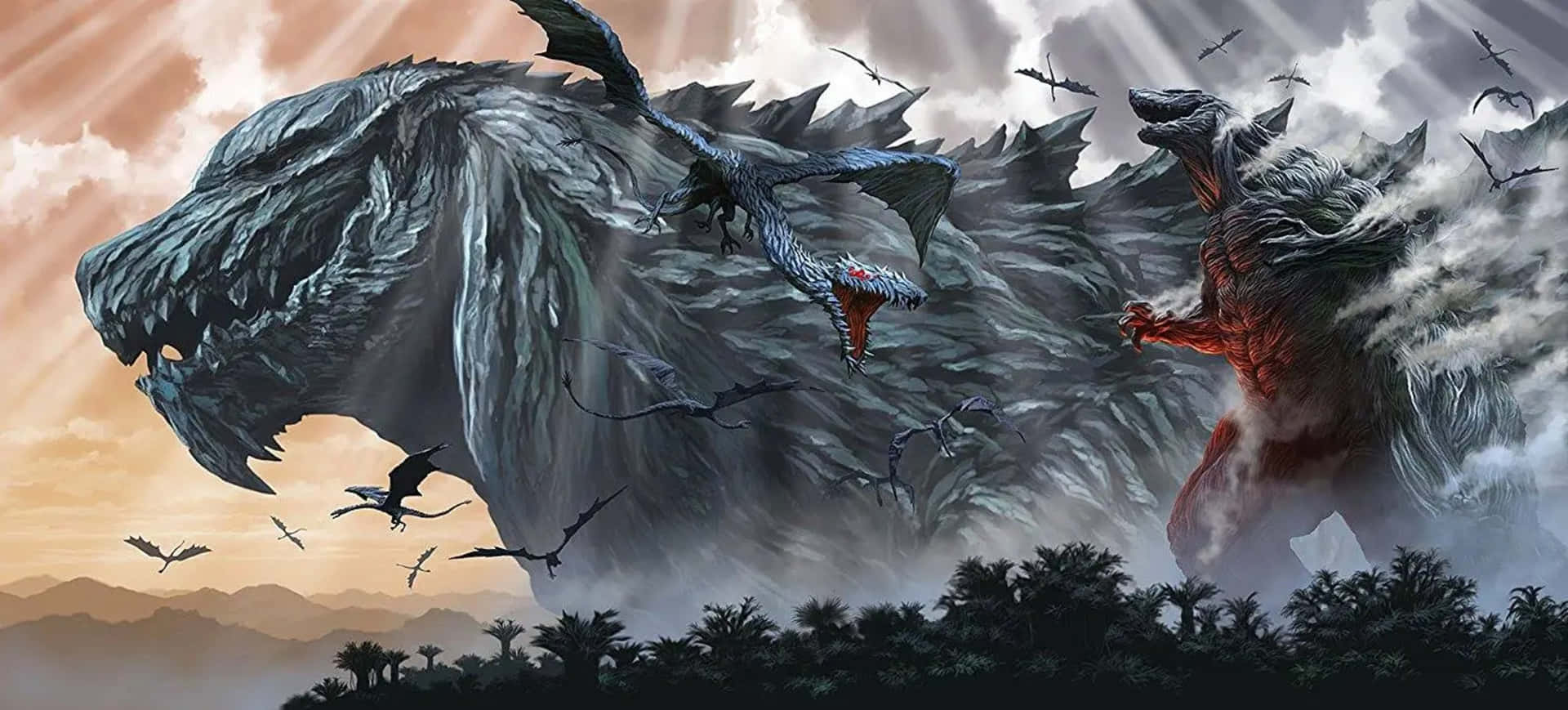 Mighty Godzilla Earth Roaring in Destruction Wallpaper