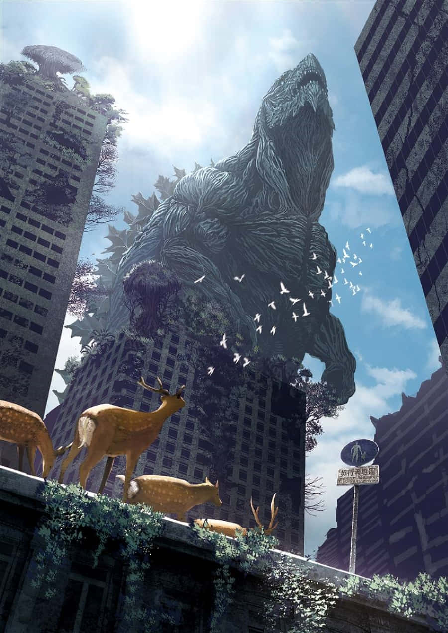 Elpoderoso Godzilla Tierra Rugiendo En Batalla Fondo de pantalla