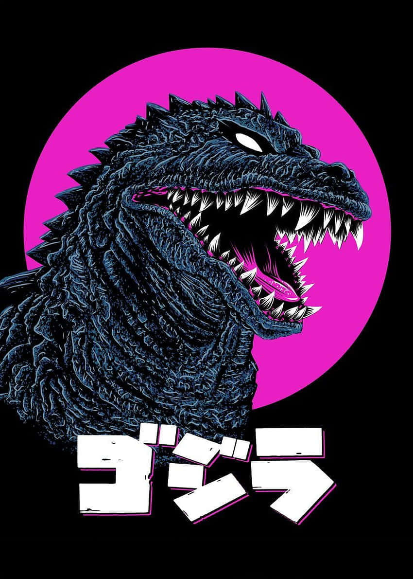 Godzilla Illustration Pink Backdrop Wallpaper