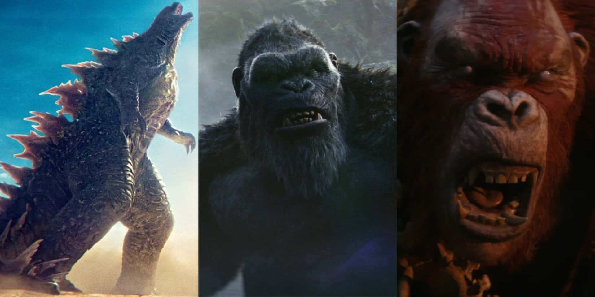 Godzilla Kong Faceoff Triptych Wallpaper