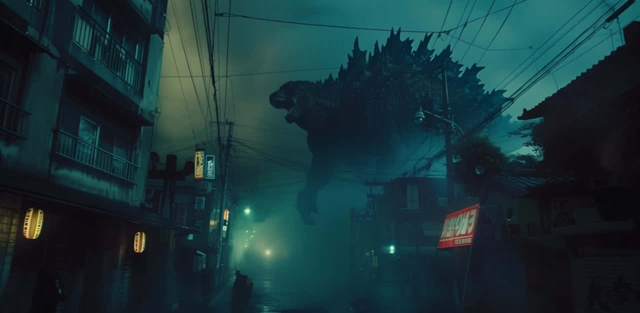 Godzilla Looming Over City Night Wallpaper