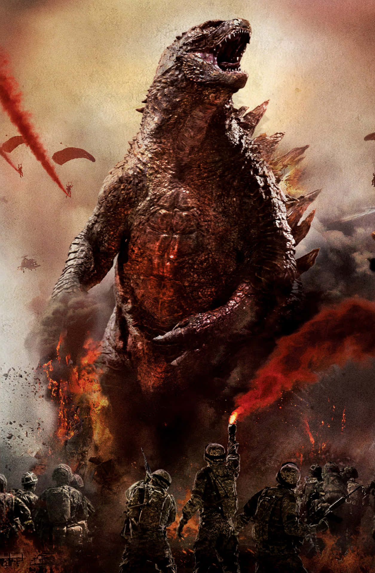 Immaginedi Godzilla Che Combatte Contro I Soldati