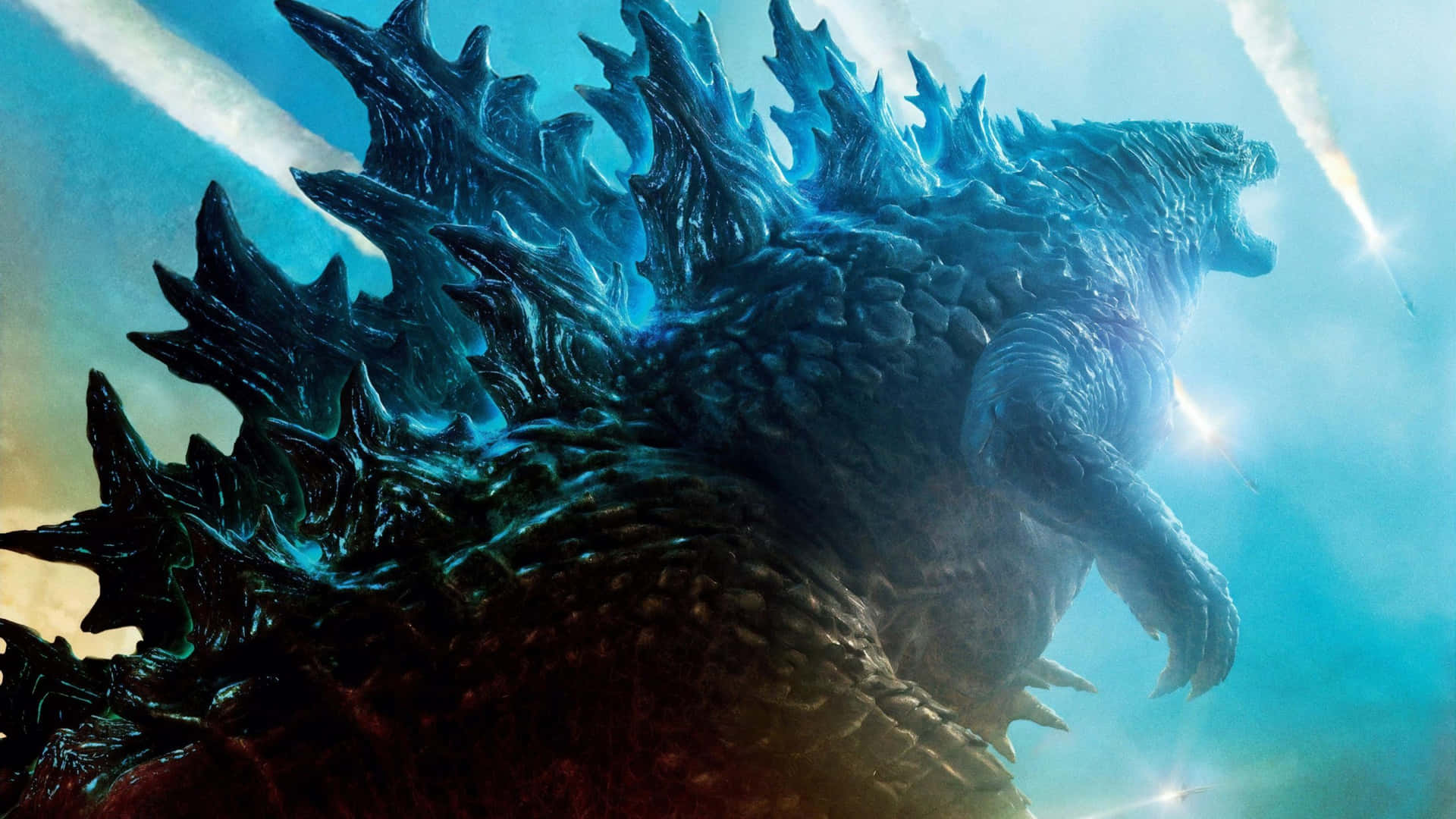 Imagende Godzilla Con Misiles Azules De Neón.