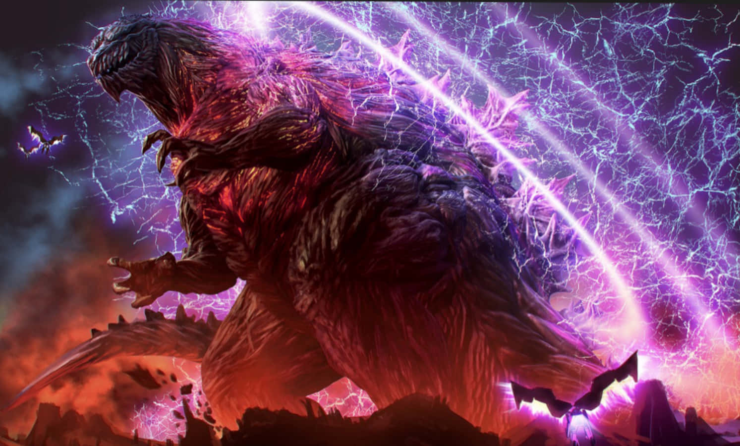 Download Godzilla Surrounded By Purple Lightning Picture | Wallpapers.com