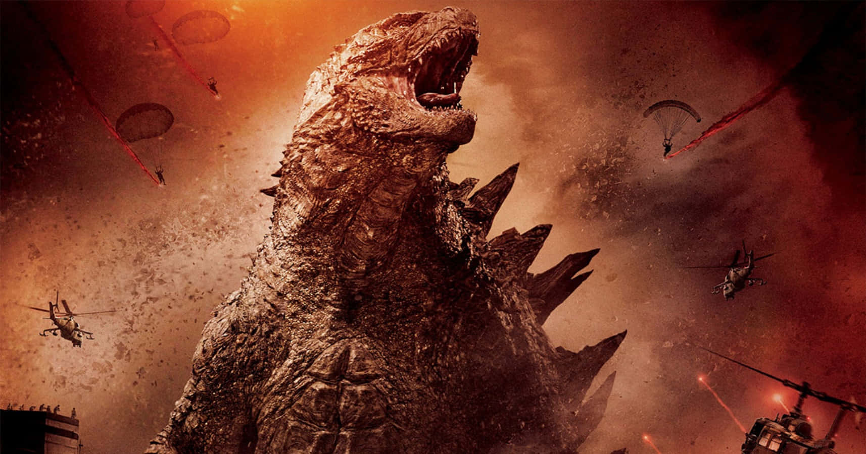 Immaginedi Godzilla Che Ruggisce Mentre Viene Attaccato