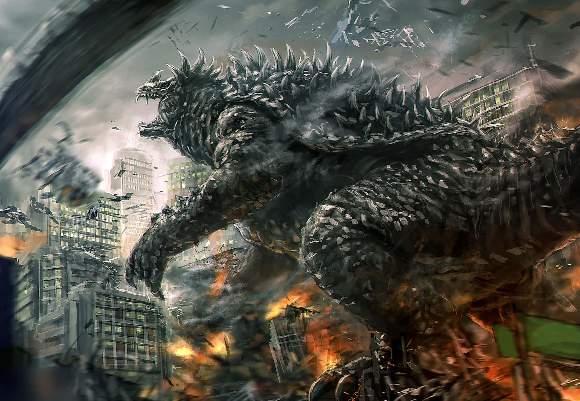 Immaginedi Godzilla Con Armatura Che Distrugge La Città
