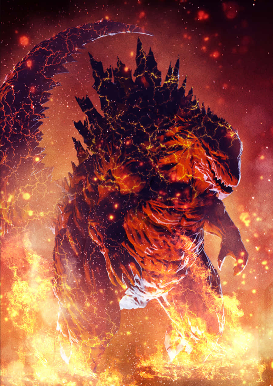 Bildvon Godzilla, Umgeben Von Feuer