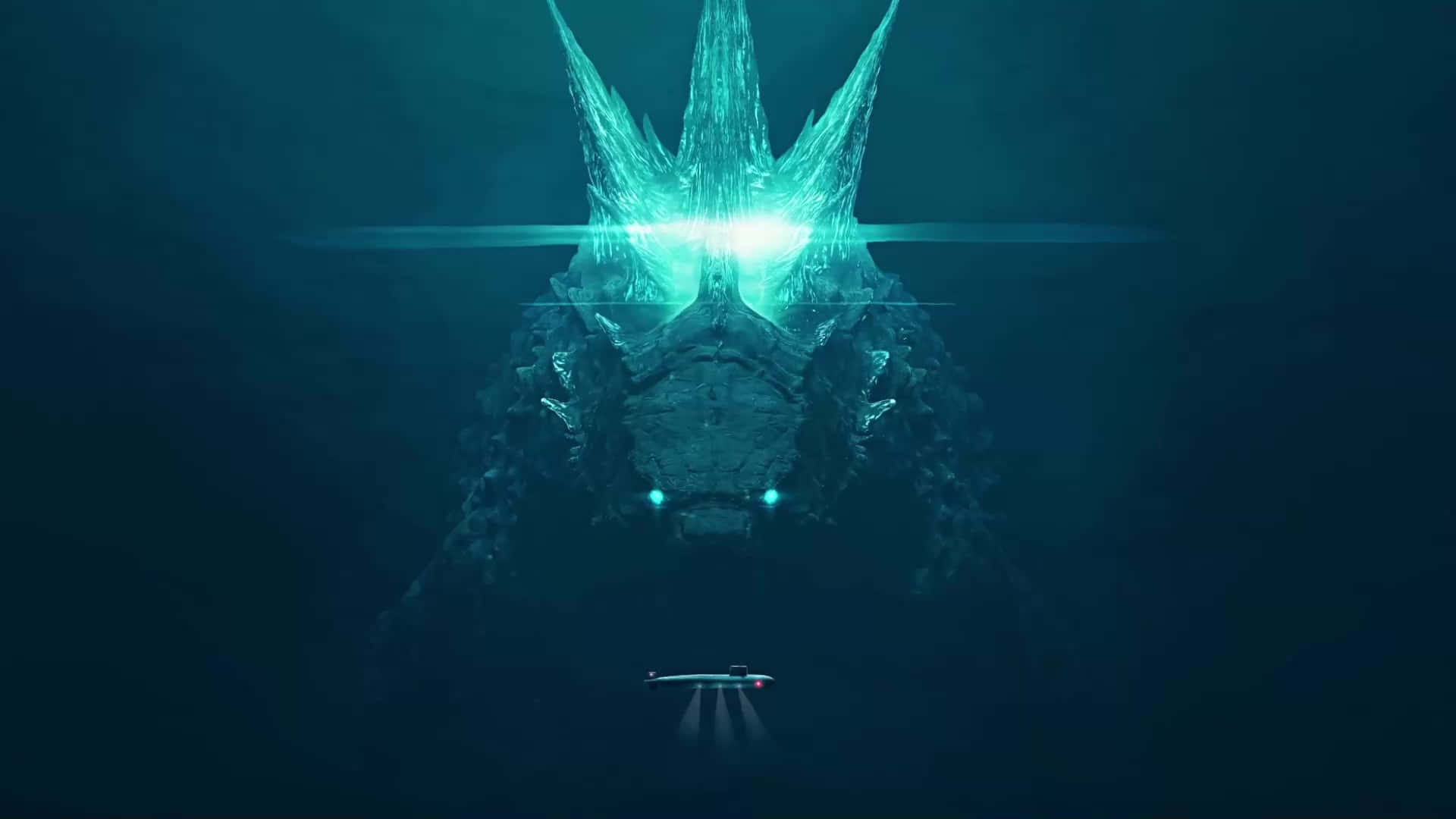 Godzillabild Mit Blau Leuchtendem Licht