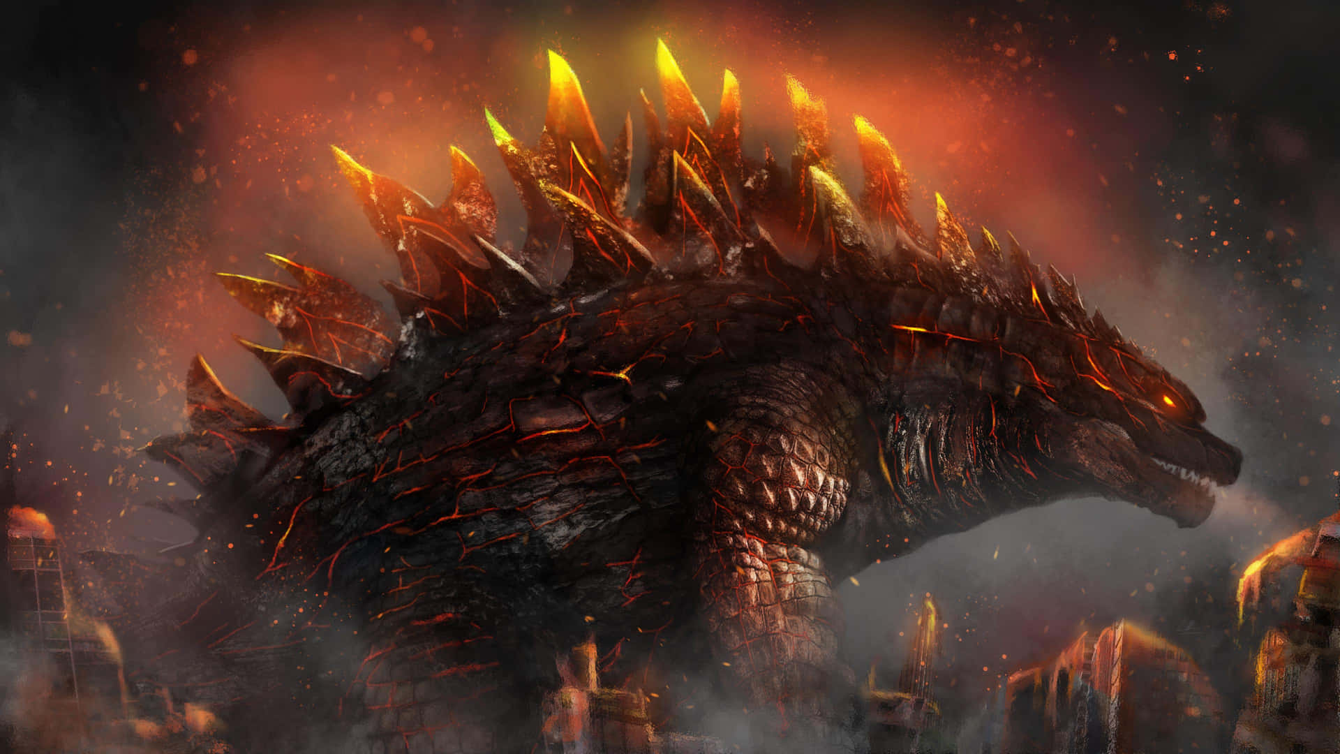 Immaginedi Godzilla Con Effetti Di Fuoco Sugli Spuntoni
