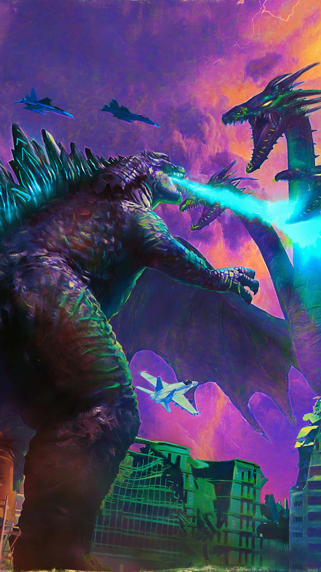 Godzillagegen King Ghidorah Vaporwave Bild