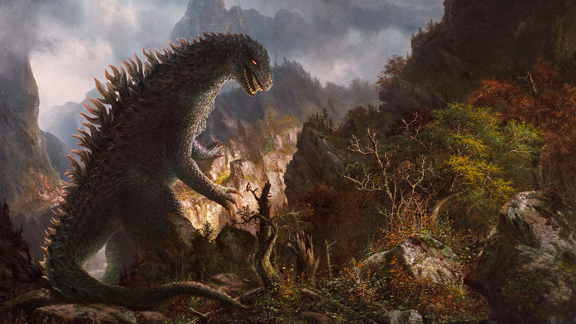 Godzillanell'immagine D'arte Della Foresta Di Montagna.