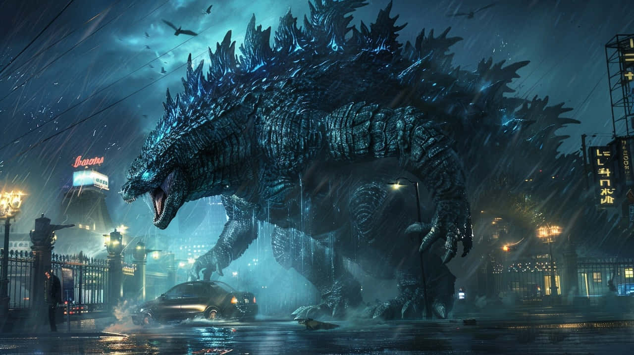 Godzilla Rampagein Rainy City Wallpaper