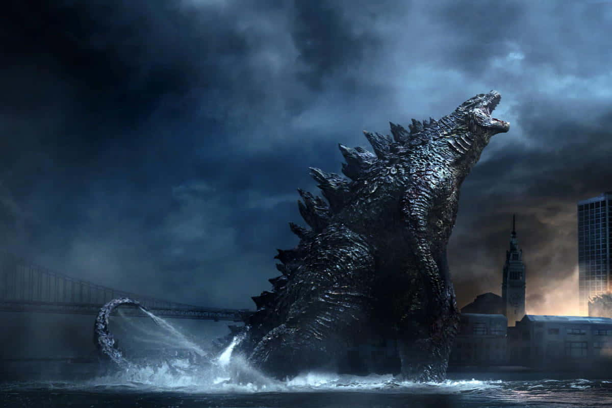 Godzilla Die Opkomt Uit De Oceaan Achtergrond