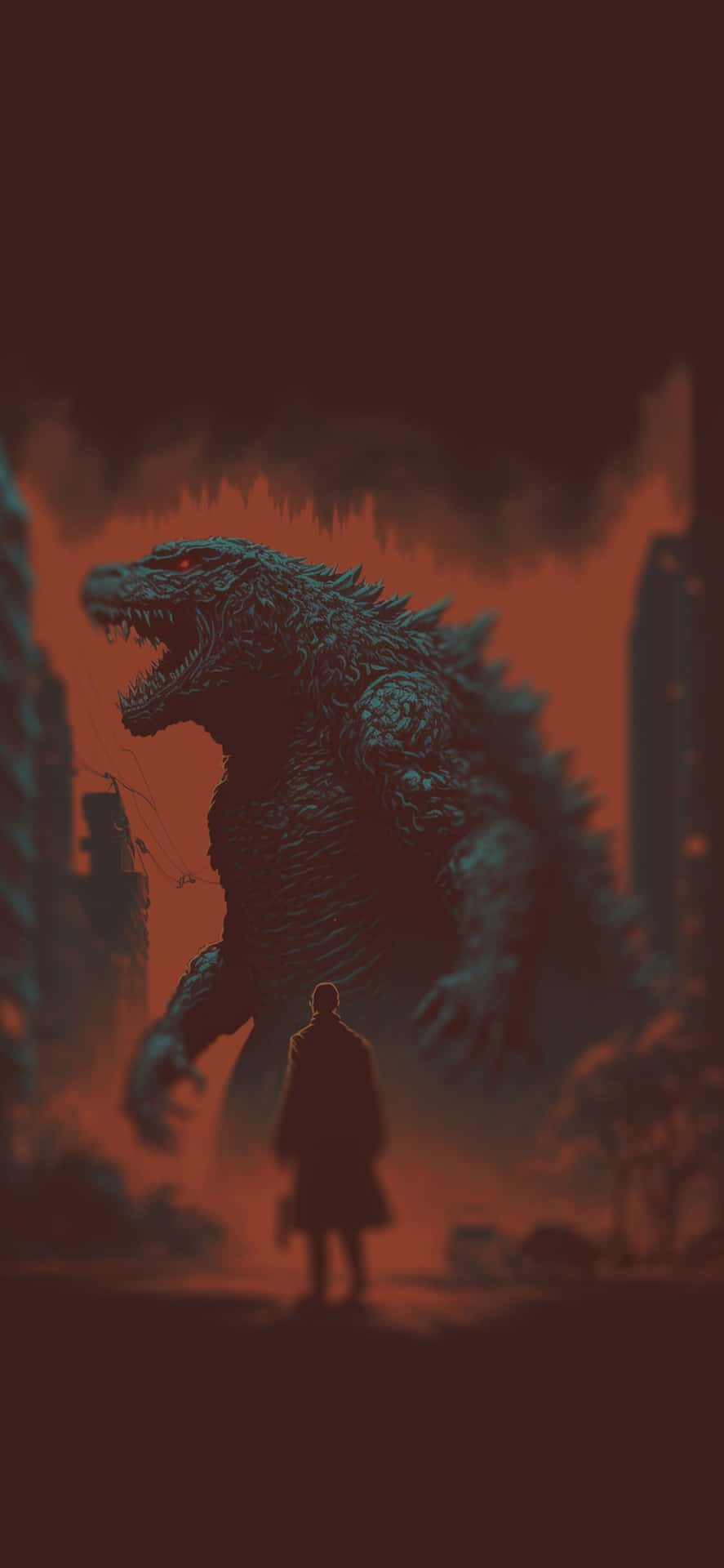 Godzilla Silhouettei Phone Wallpaper Wallpaper
