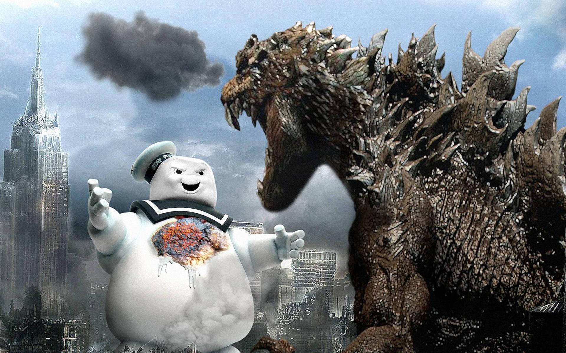 Godzilla Stay Puft Marshmallow Man Encounter Background