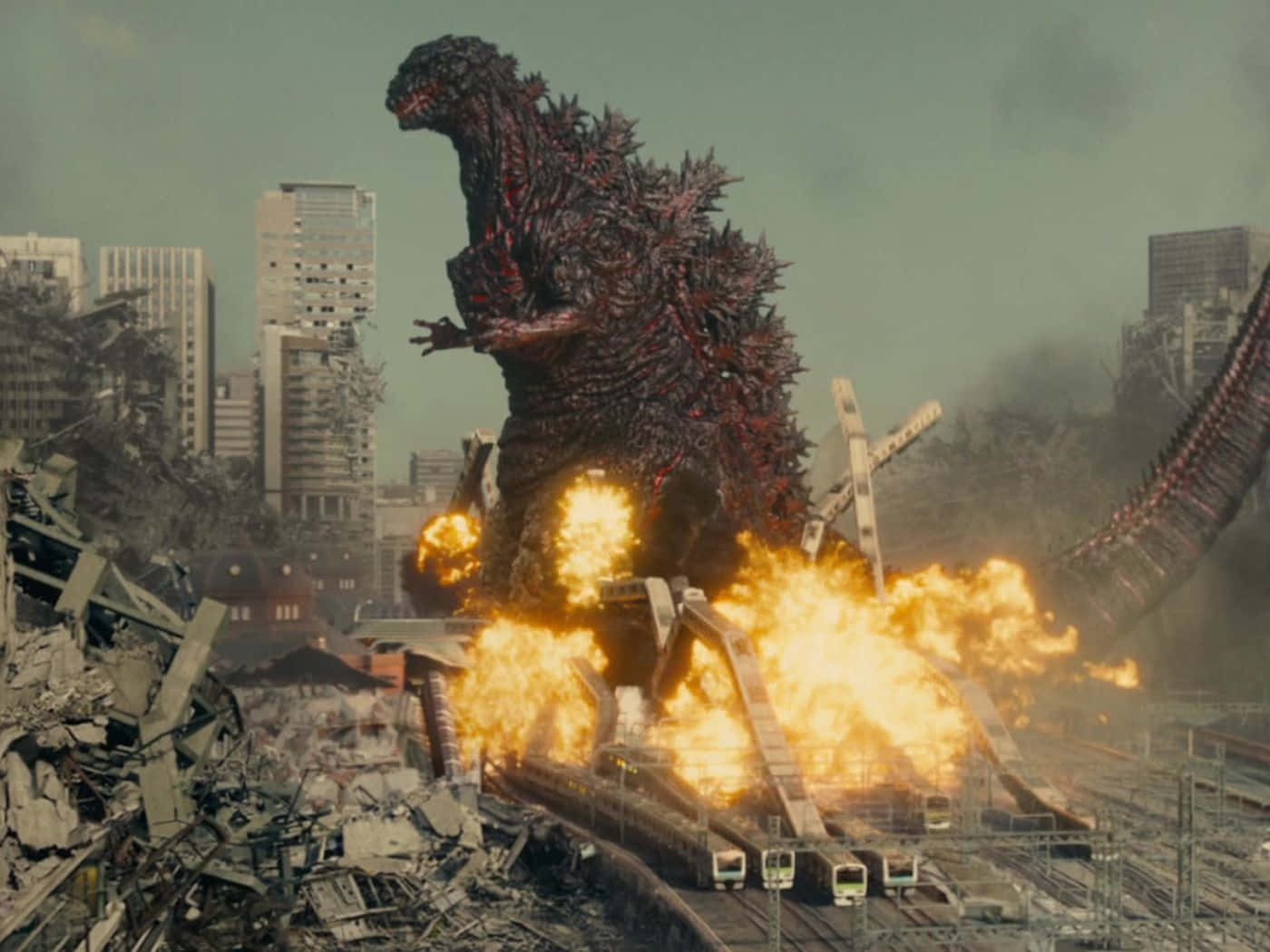 Godzilla Unleashing Havoc In The Heart Of The City Wallpaper