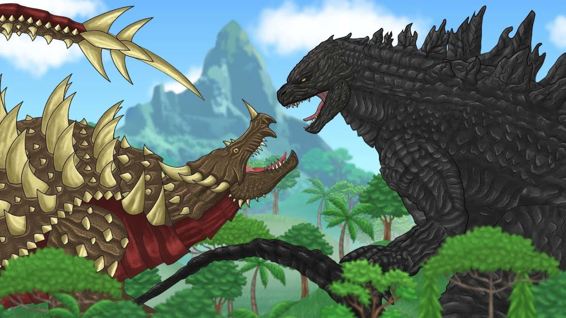 Godzilla and Anguirus Battle for Supremacy Wallpaper