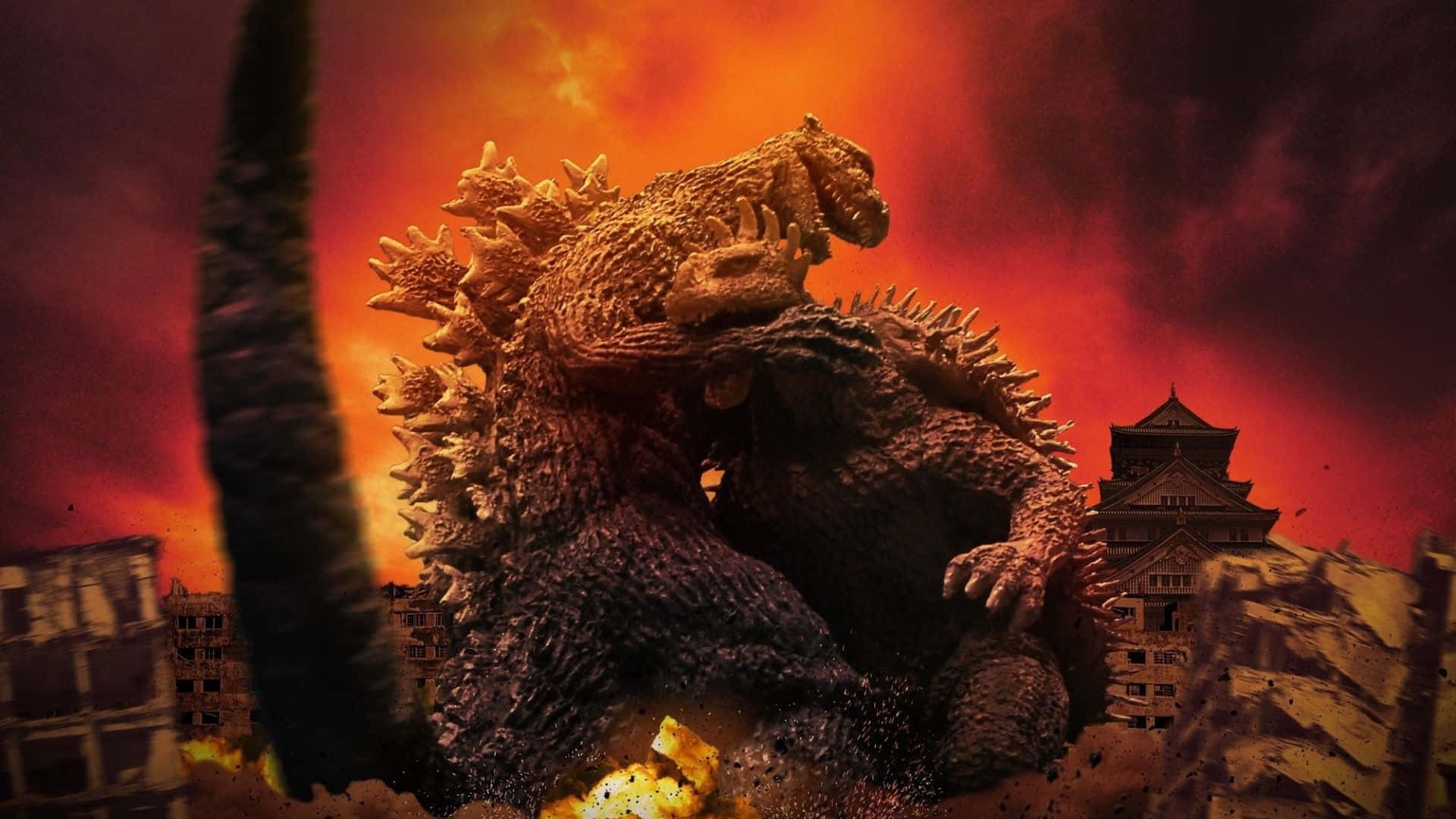 An epic battle between Godzilla and Anguirus Wallpaper