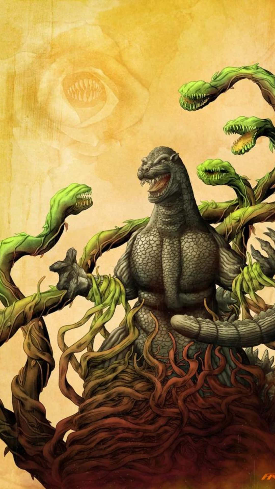 Godzilla and Biollante face off in an epic battle Wallpaper
