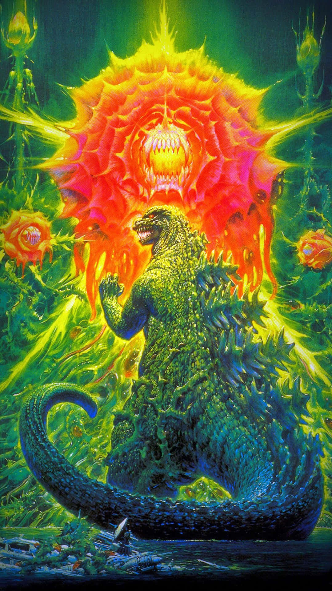 Godzilla facing off against Biollante in an epic battle Wallpaper