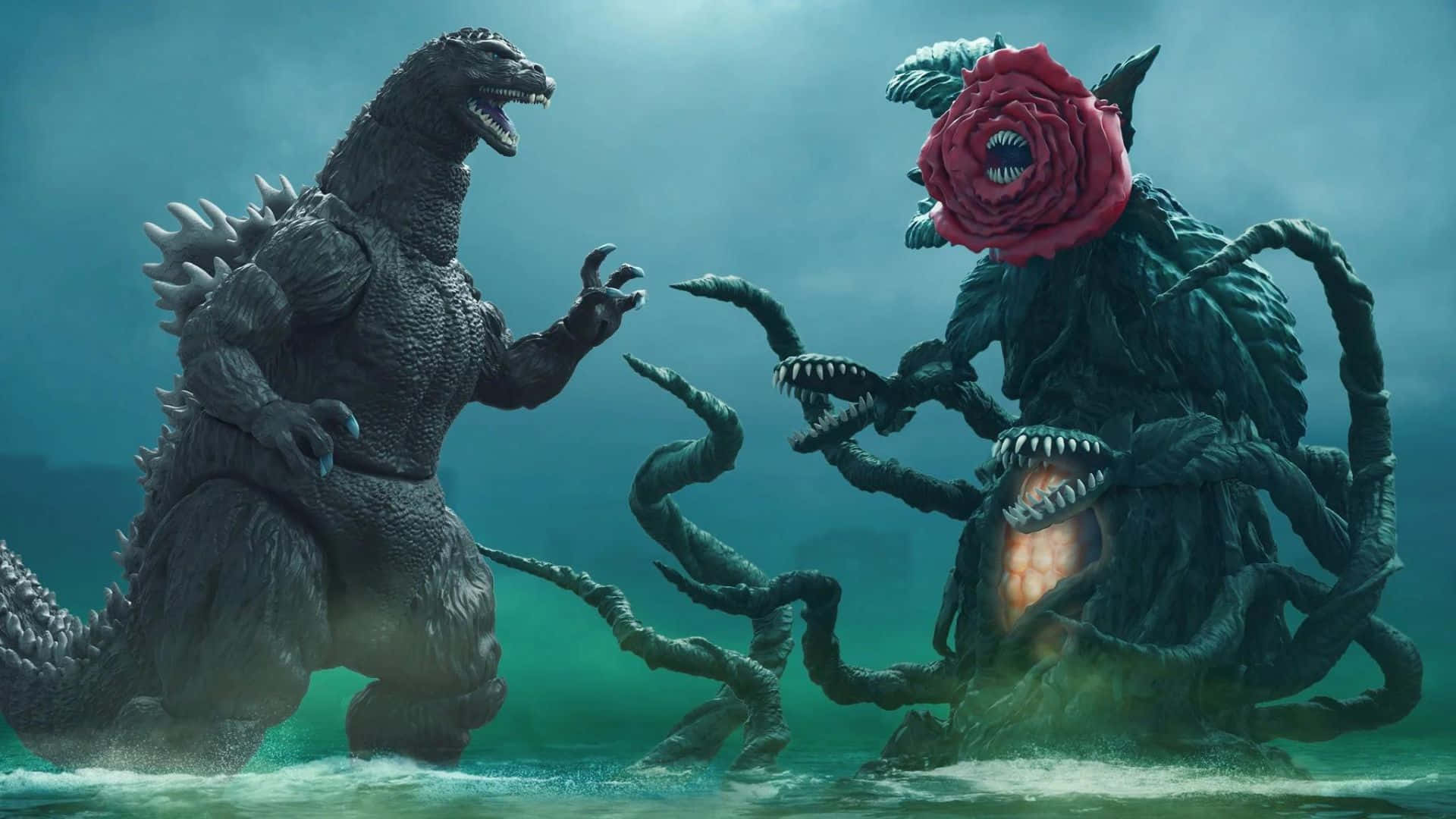 Godzillay Biollante En Una Épica Batalla. Fondo de pantalla