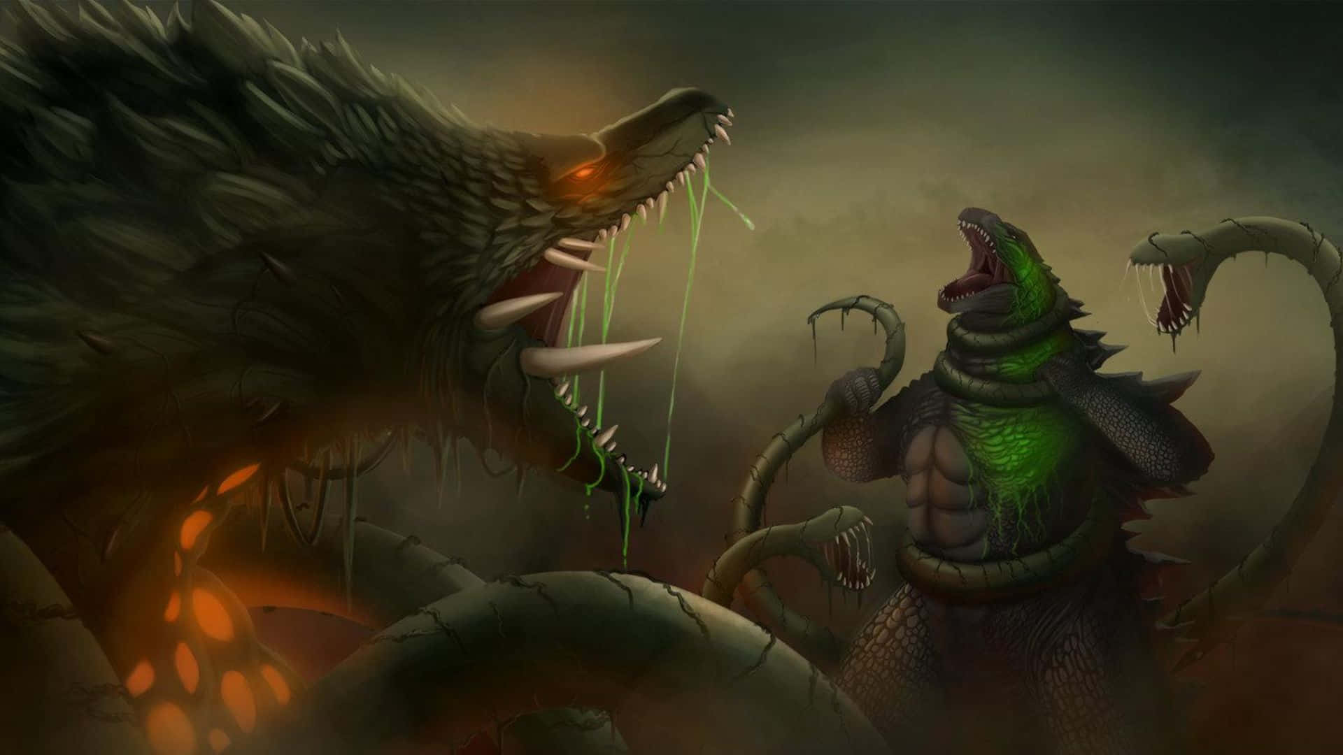 Epic Battle Between Godzilla and Biollante Wallpaper