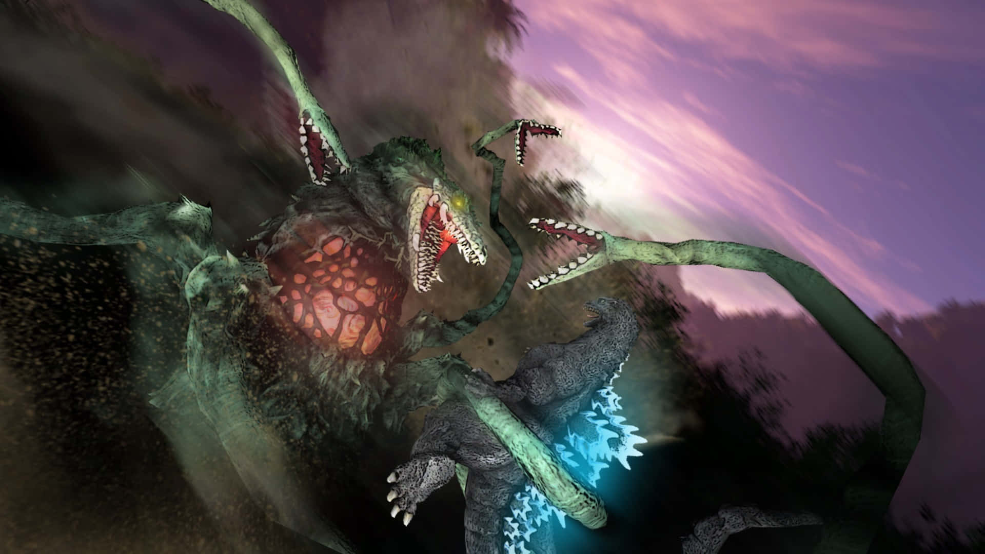 Godzillase Enfrenta A Biollante En Una Batalla Épica. Fondo de pantalla