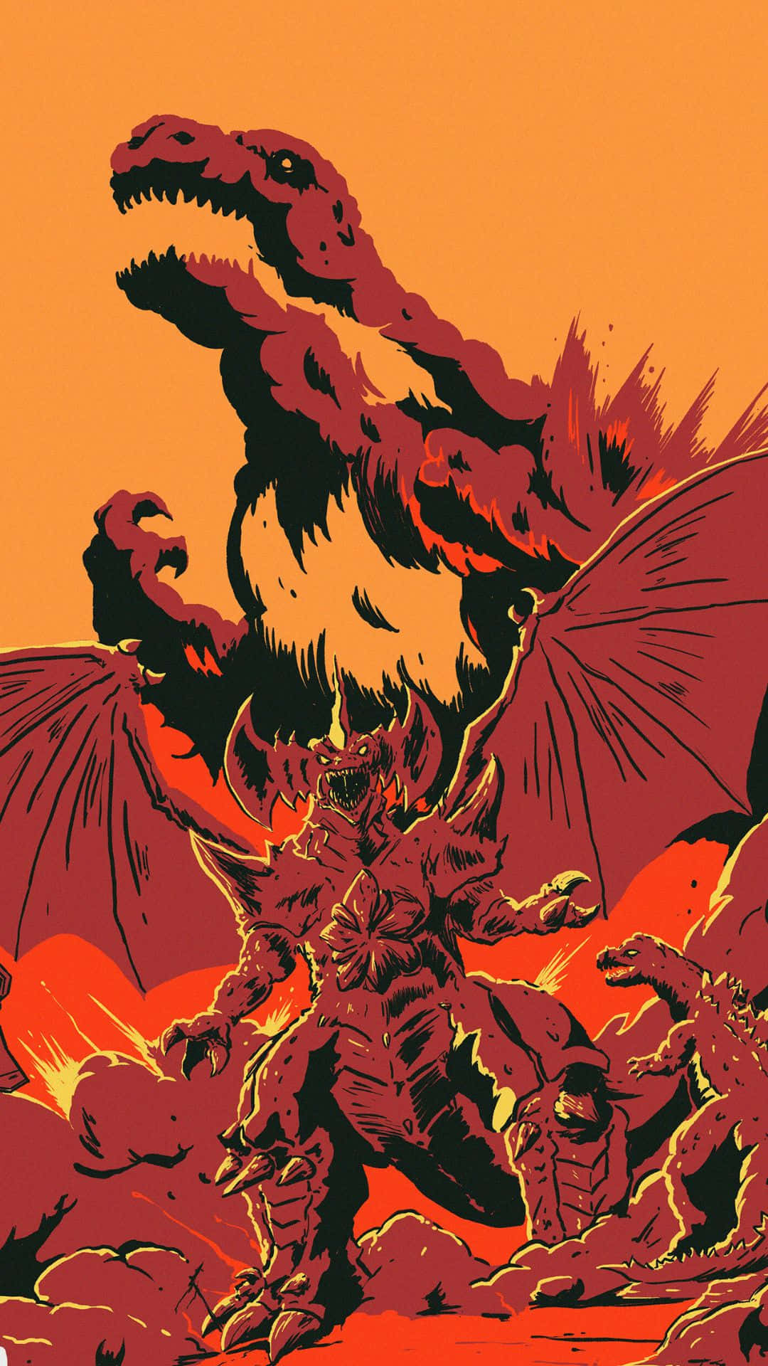 Godzilla and Destoroyah in a Fiery Battle Wallpaper