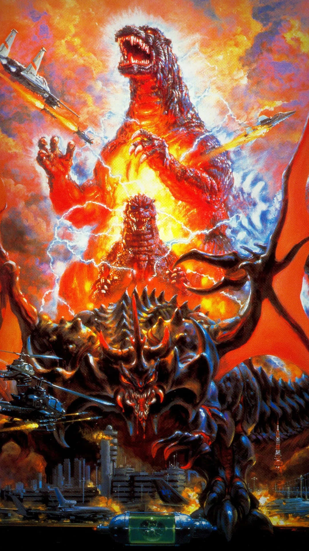Godzilla and Destoroyah locked in an epic battle Wallpaper