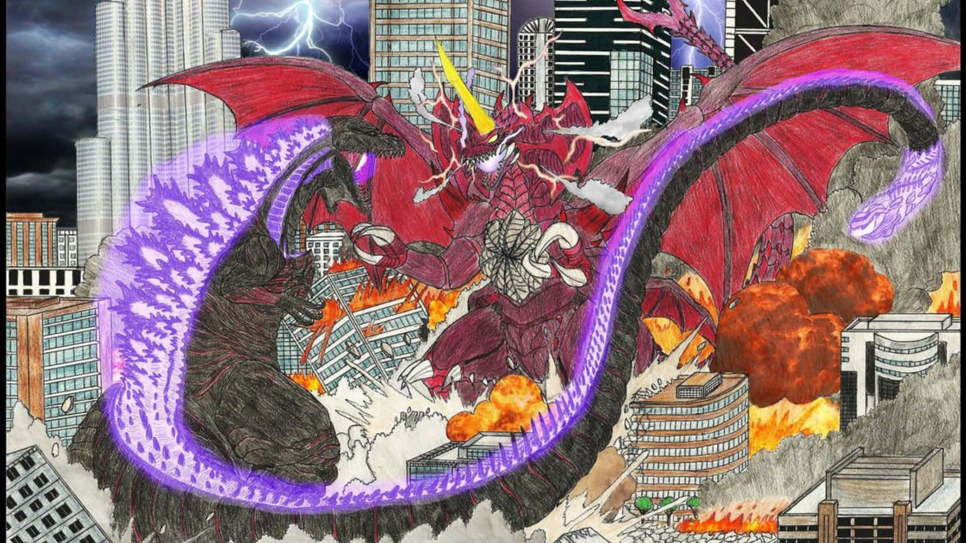 Godzilla and Destoroyah epic showdown Wallpaper