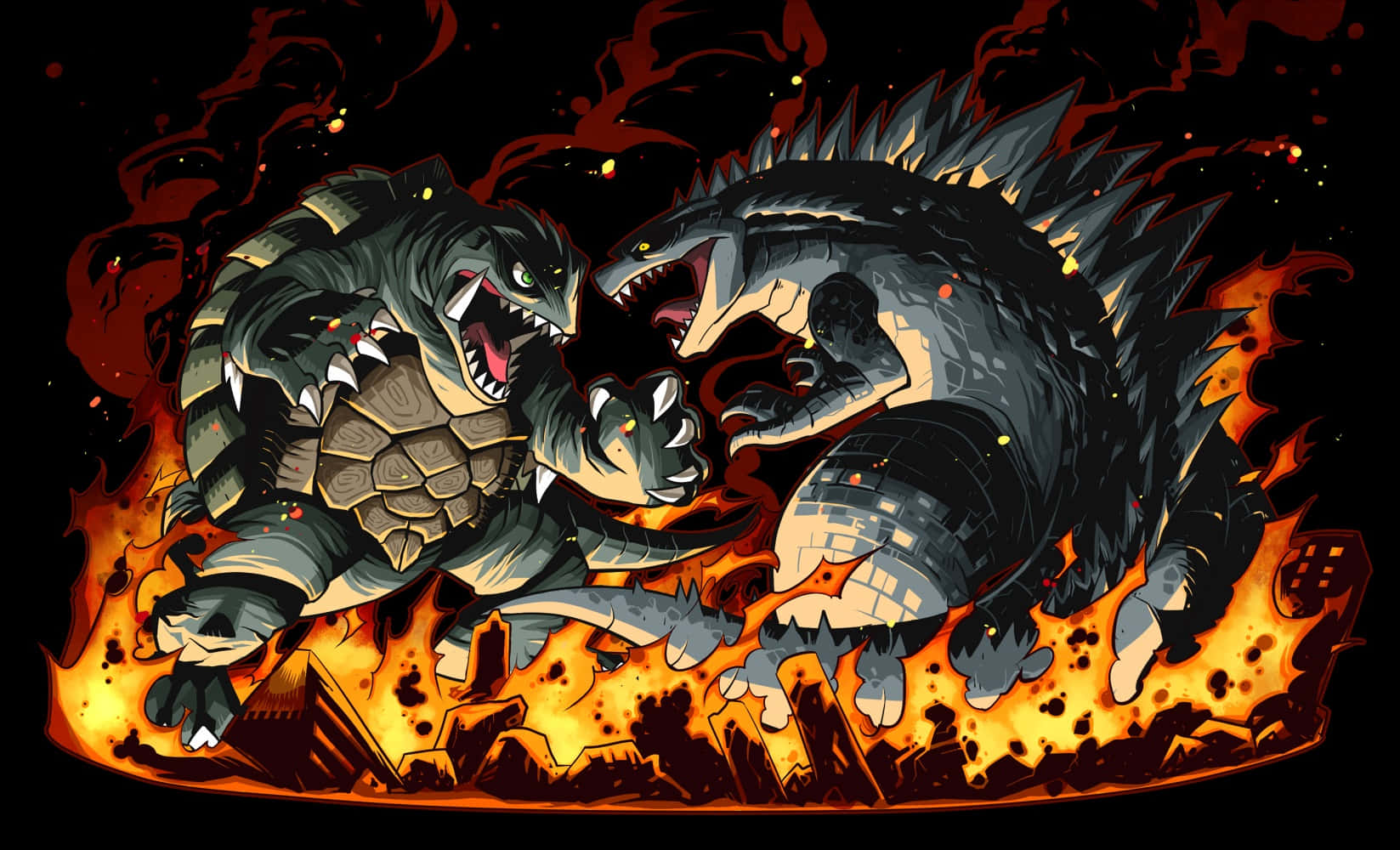 Epic Battle between Godzilla and Gamera Wallpaper