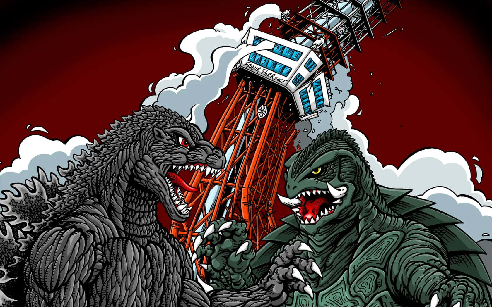 Epic Battle between Godzilla and Gamera Wallpaper