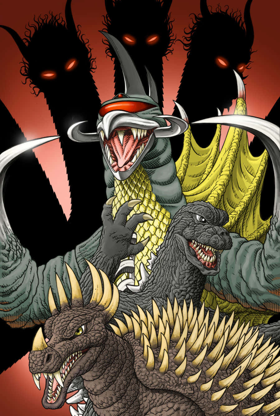 Godzilla and Gigan engaging in an intense battle Wallpaper