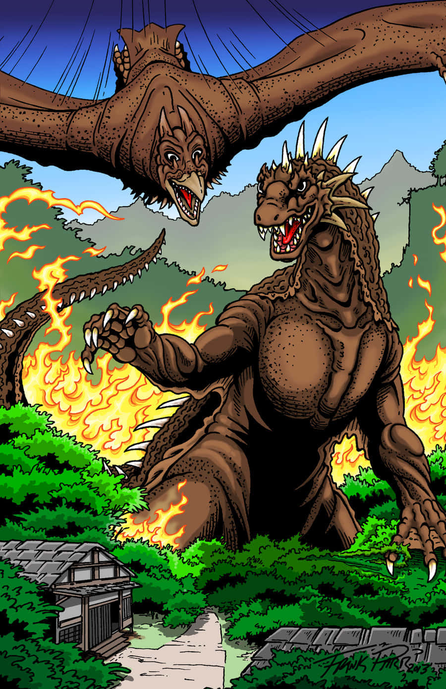Godzilla and Gigan Face Off in an Epic Battle Wallpaper