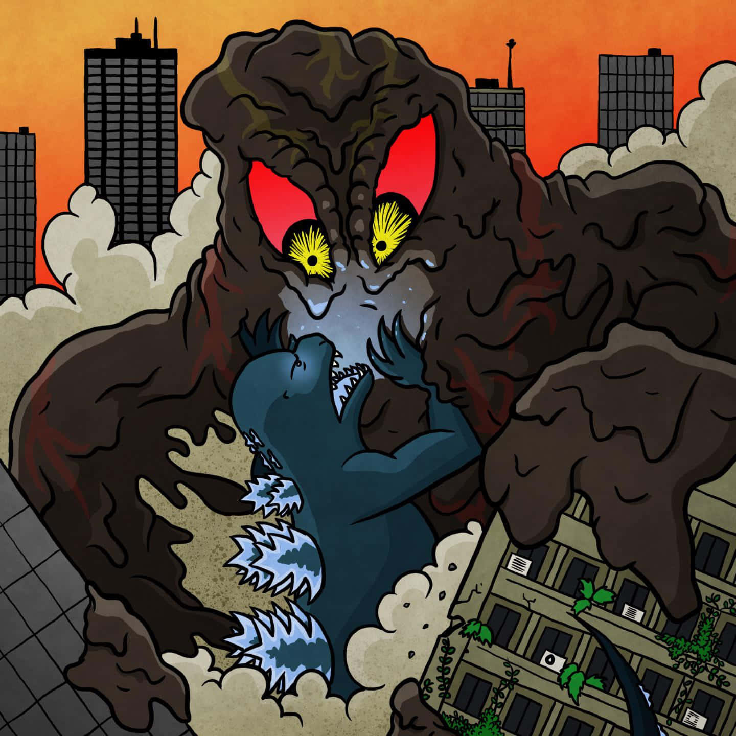 Godzilla and Hedorah Epic Battle Scene Wallpaper