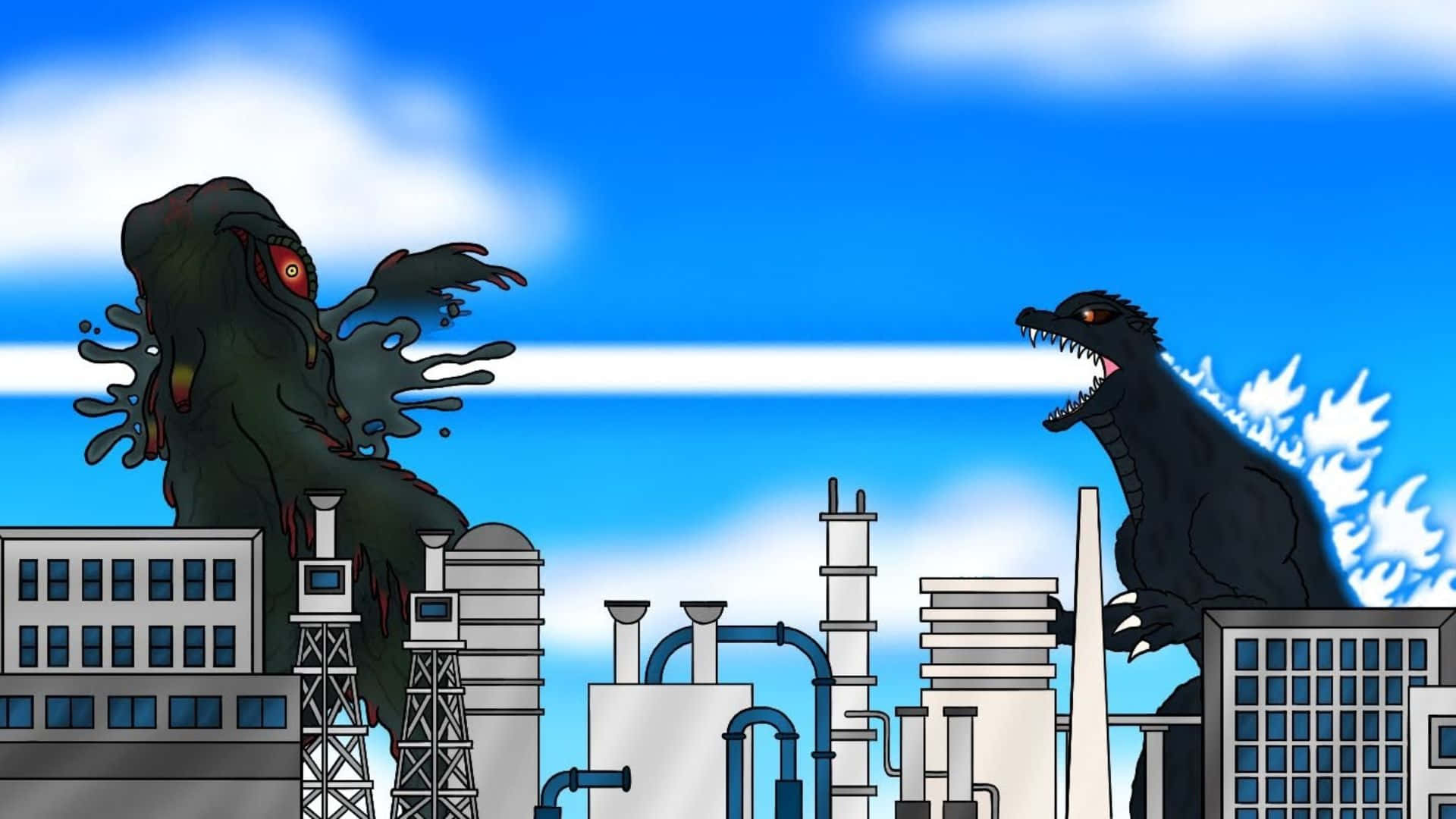 Godzilla and Hedorah locked in a fierce battle Wallpaper