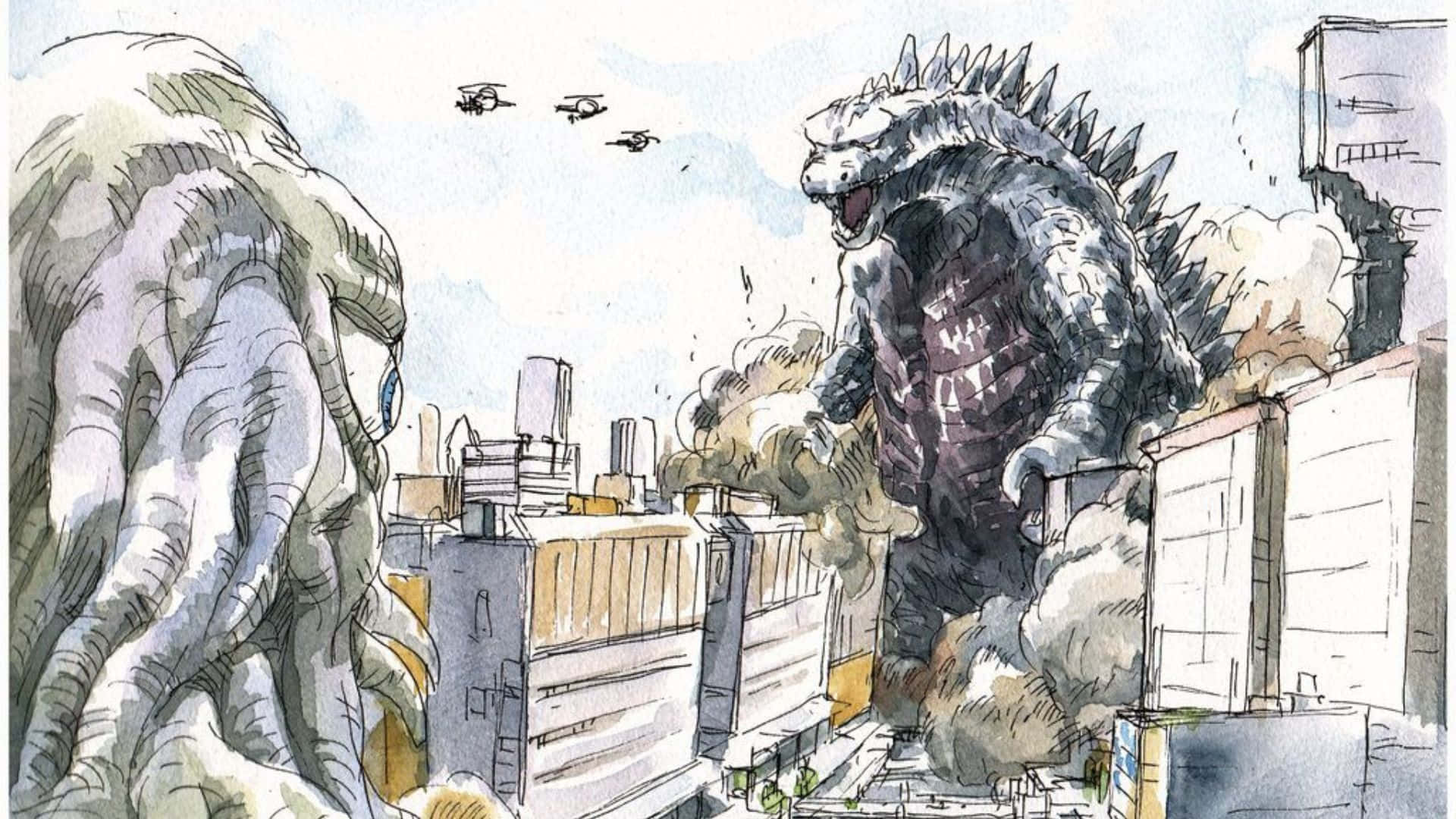 Godzilla and Hedorah Face Off in Epic Battle Wallpaper