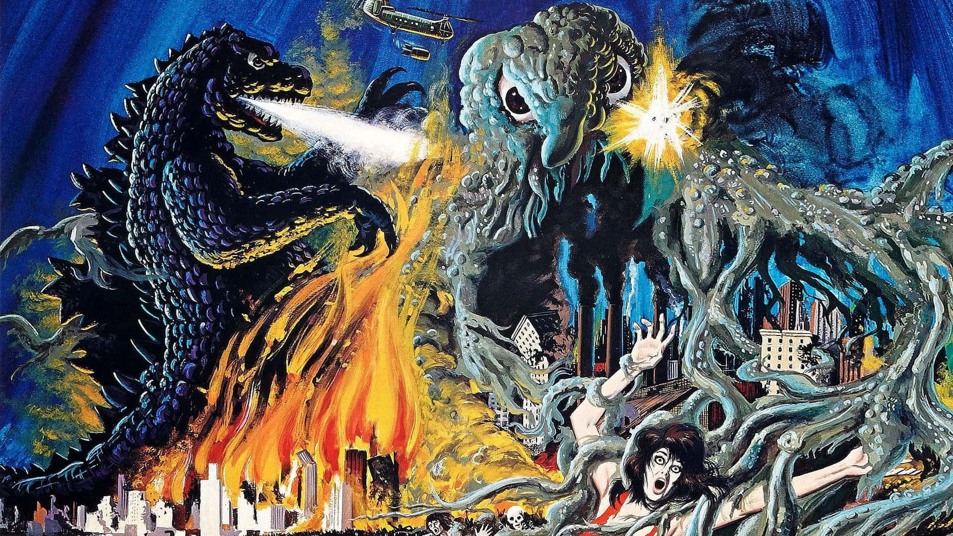 Godzilla and Hedorah Face Off in an Epic Battle Wallpaper