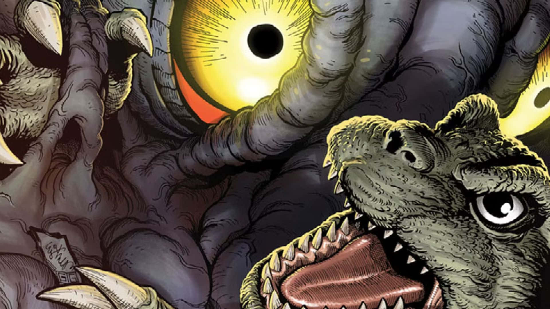 Godzilla and Hedorah Face Off in Epic Battle Wallpaper