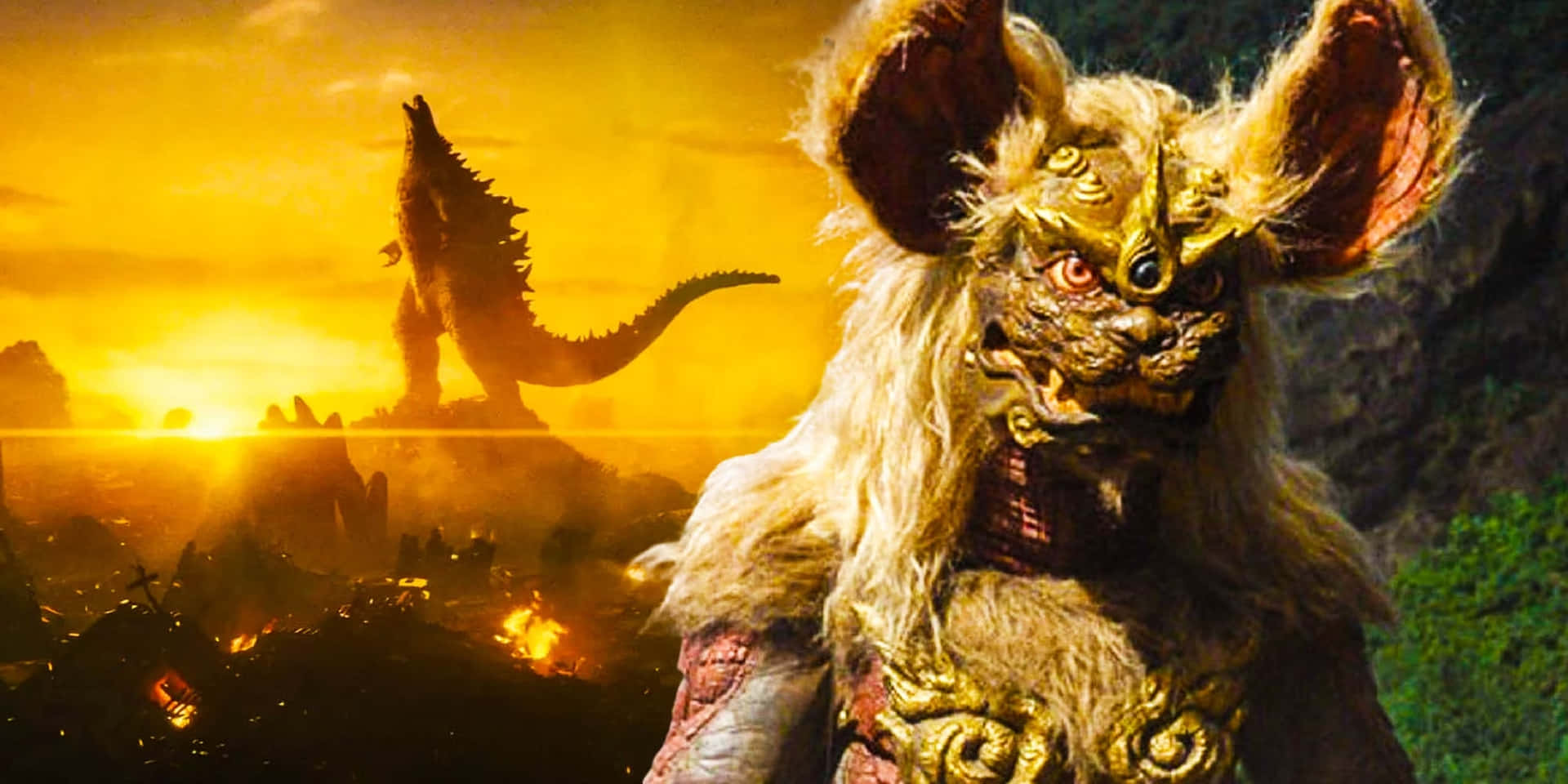 "Epic Battle Unfolds: Godzilla vs. King Caesar" Wallpaper