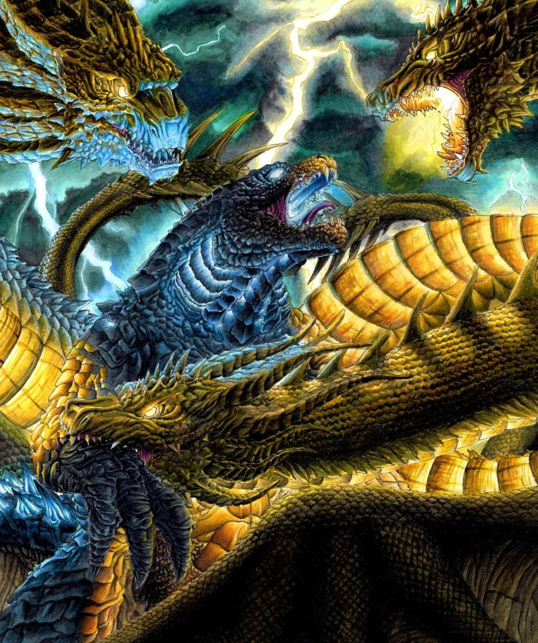 Epic Battle between Godzilla and King Ghidorah Wallpaper