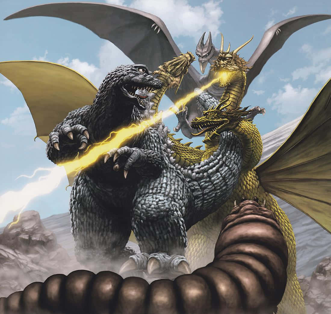 Godzillay King Ghidorah En Una Batalla Épica Fondo de pantalla