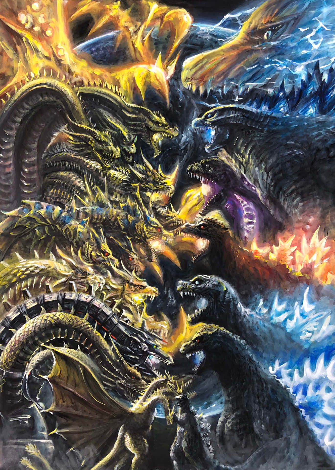 prompthunt: Heisei era Godzilla fighting King Ghidorah