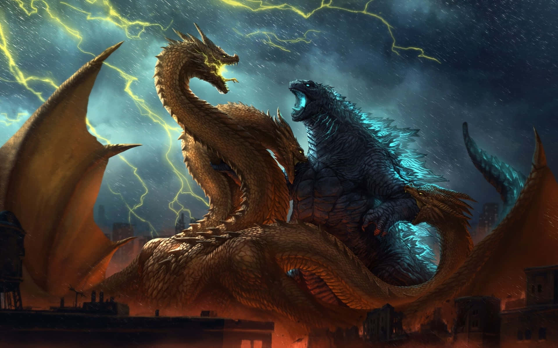 The Clash of Titans - Godzilla Vs King Ghidorah Battle Wallpaper