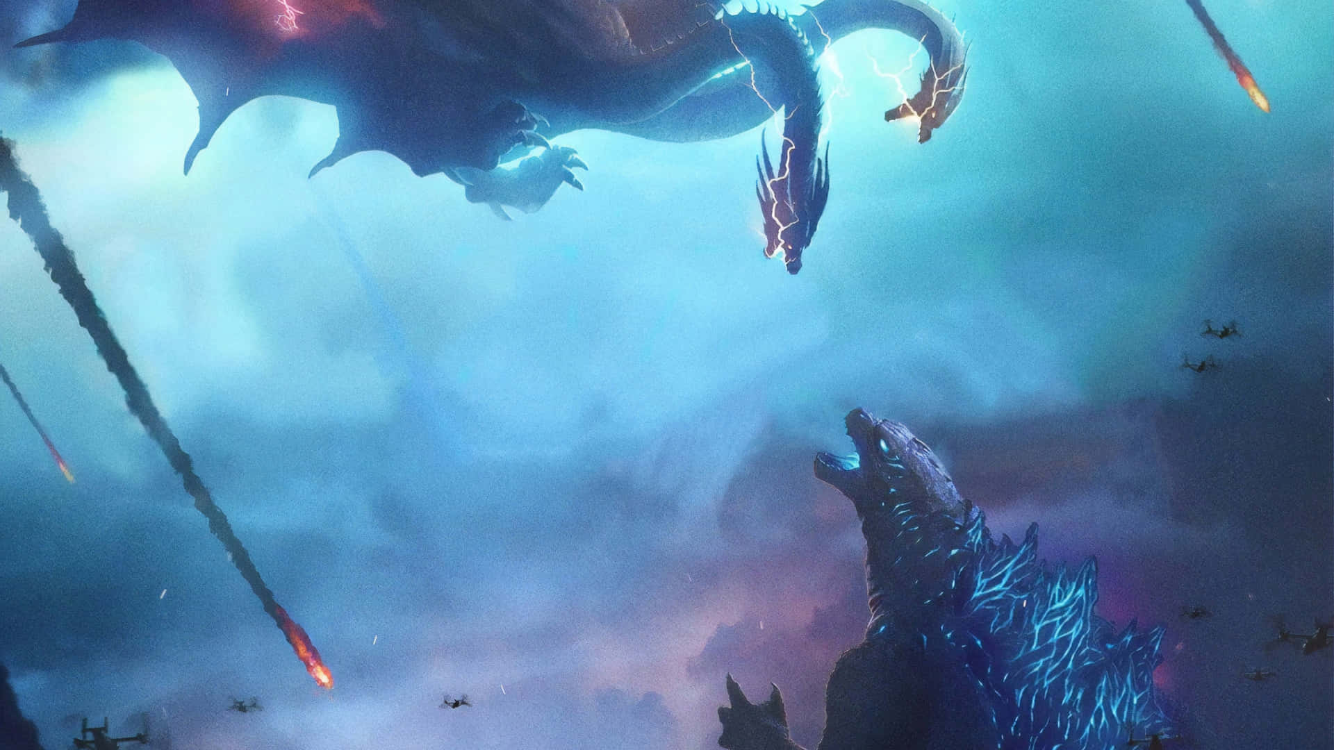 Godzilla and King Ghidorah Locked in Epic Battle Wallpaper