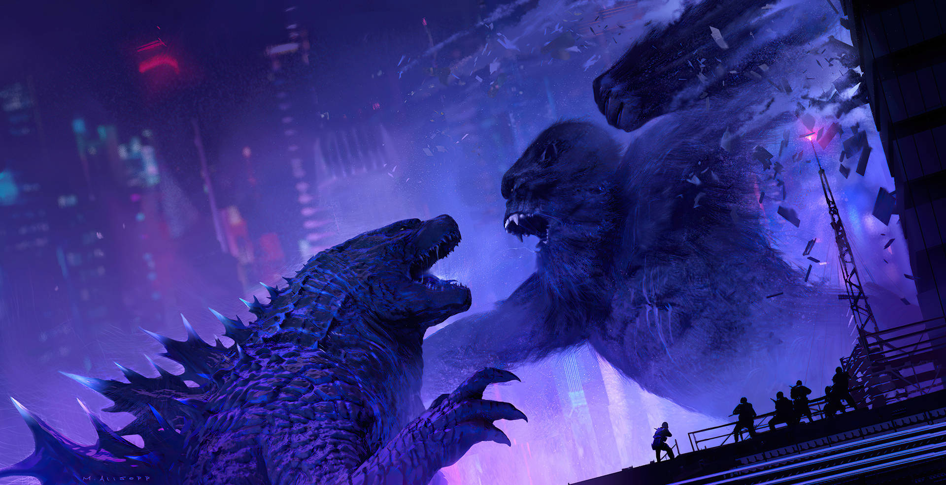 Godzilla mod Kong HD baggrundsbillede Wallpaper