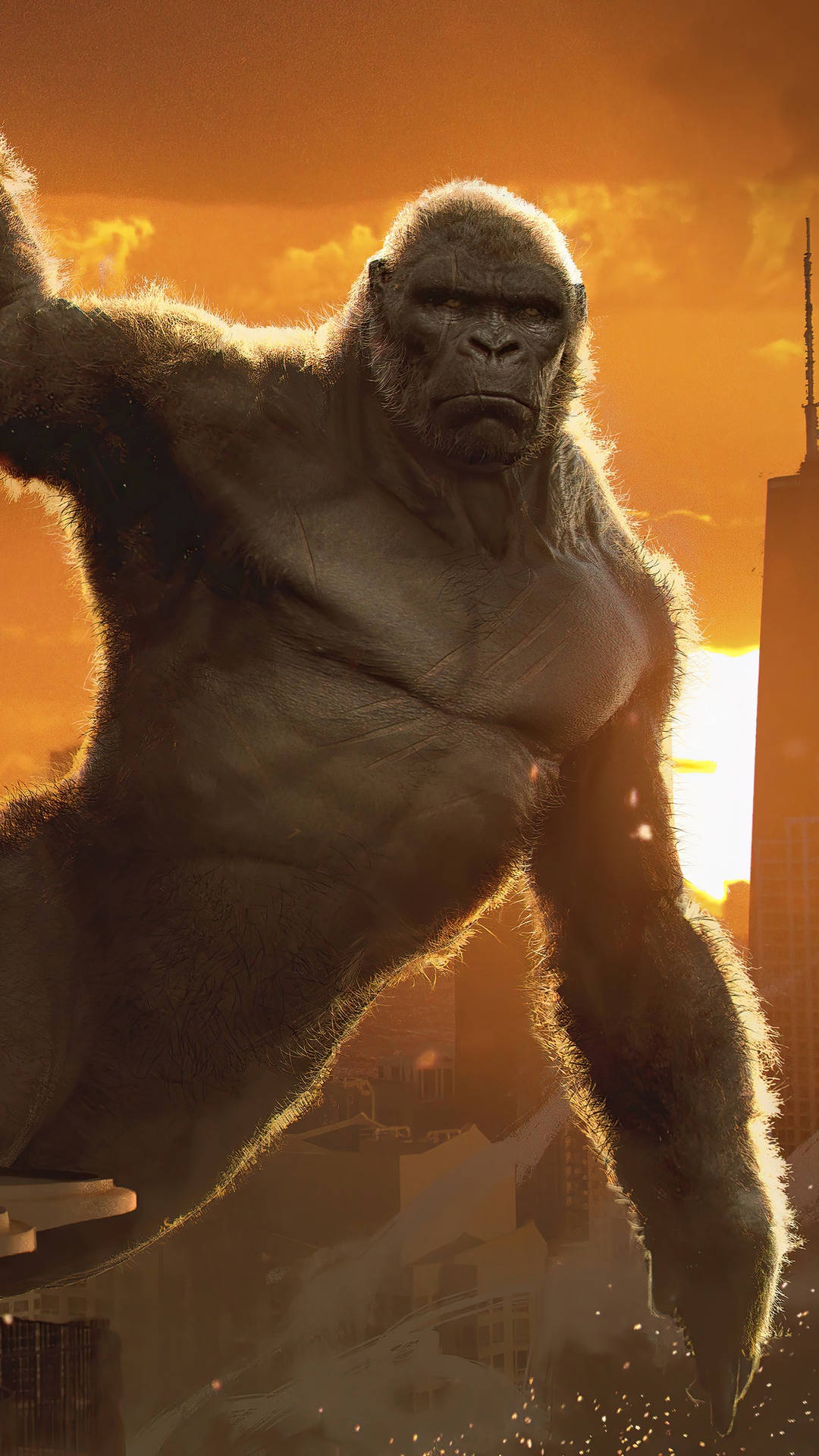 kong - the gorilla is flying over the city Wallpaper
