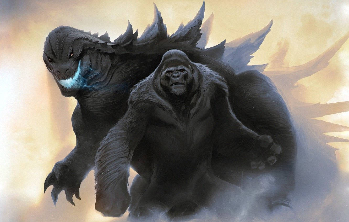 Godzilla and Kong Clash in Epic Battle Wallpaper