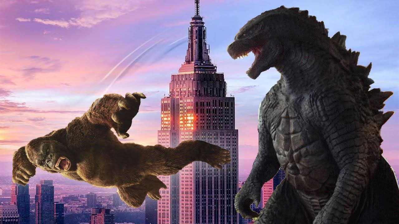 Godzilla and Kong battle it out in an epic showdown! Wallpaper