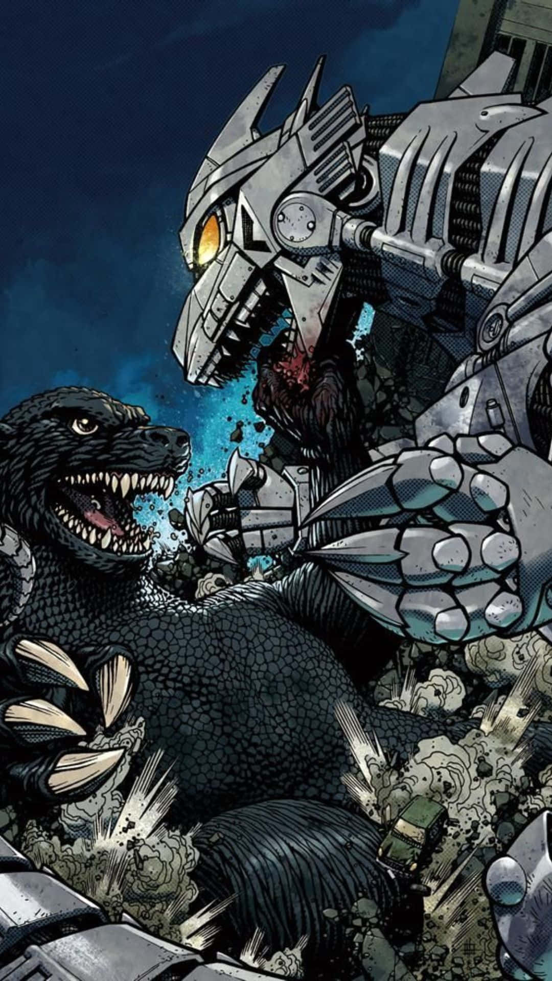 Godzillay Mechagodzilla Se Enfrentan En Una Batalla Épica. Fondo de pantalla